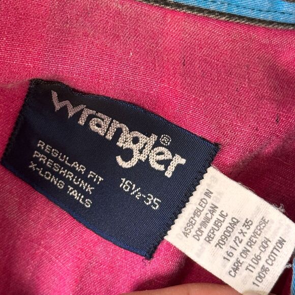 Wrangler Brushpopper Shirt Mens 16.5 X-Long Tails Stripe Button Western Vintage - Picture 3 of 11